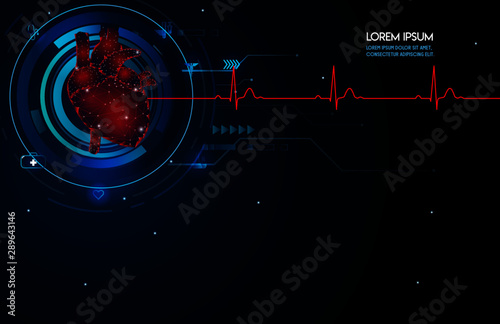 Human heart and treatment science concept. Future science technology red and blue abstract background. A concept hospital for wallpaper and web. Vector illustration