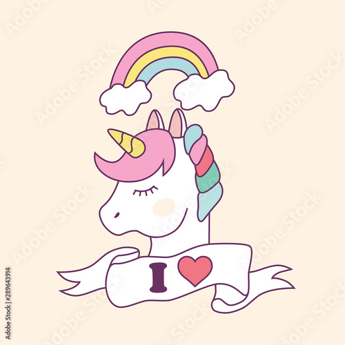 Unicorn I love. Dream symbol. Design for children