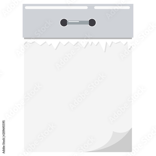 Vector flat cartoon style illustration of empty blank white tear-off paper wall calendar with torn page icon isolated on white background.