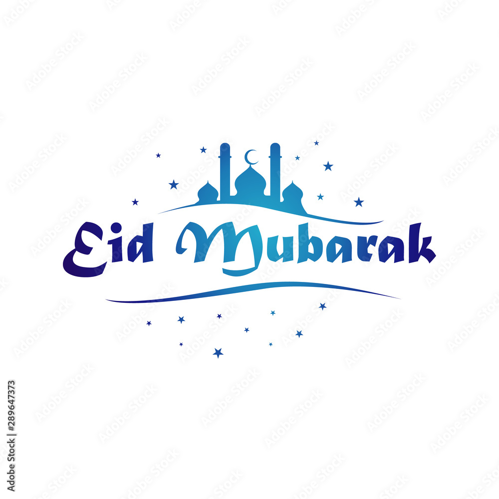Eid Mubarak calligraphy lettering with star, crescent moon and floral designs