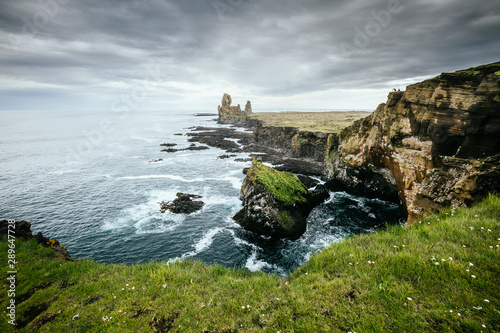 Nice image of cloudy seascape on Snafellsnes peninsula. Location place Londrangar view point, western Iceland.