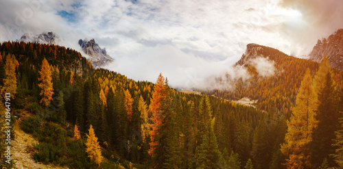 Stunning image of the alpine valley. Location place National Park Tre Cime di Lavaredo, South Tyrol.