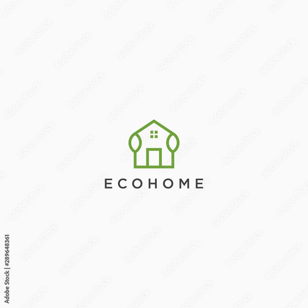 Fototapeta premium Home with leaf shape eco home Logo Icon Design Template. Ecology, Green Nature.