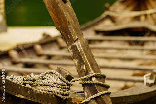 Part of old wooden viking boat outdoor