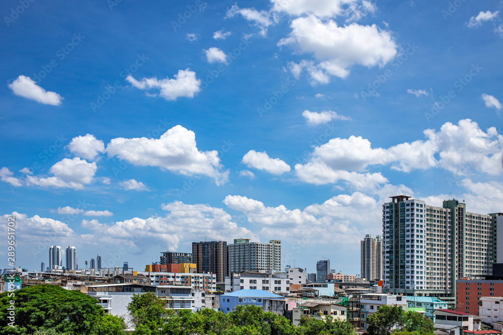 Cityscape of residential buildings and condominiums on beautiful blue sky and white clouds day Cityscape of residential buildings and condominiums on beautiful blue sky and white clouds day