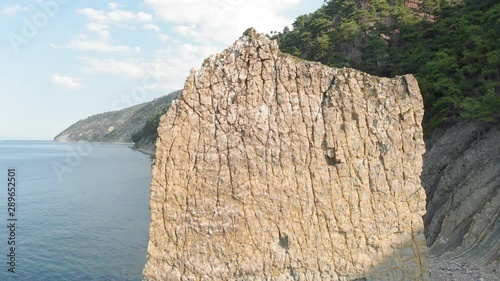 Rock in the sea. Aerial shot