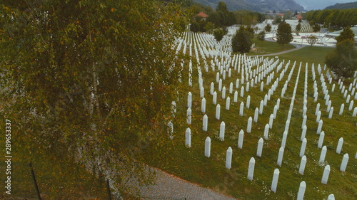 SREBRENICA  Potocari  Bosnia and Herzegovina Flying above the graves of murdered men and young boys civilians wictims from Serbian aggression and genocide in Potocari  on September 4 