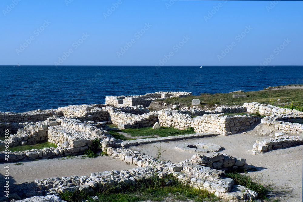 View of the ruins of the ancient city of Chersonesos. Sevastopol. Republic of Crimea.