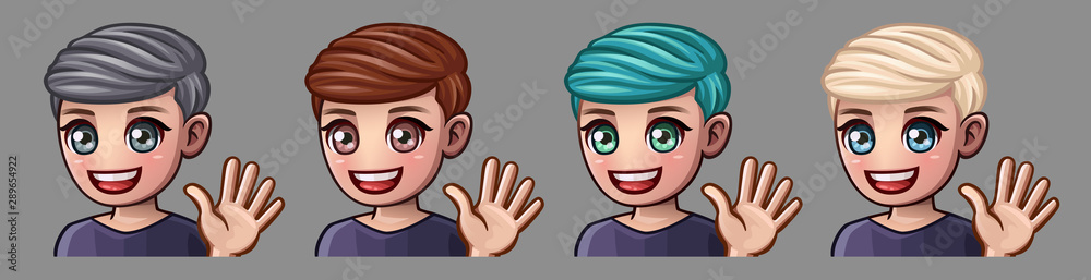 Emotion hi icons smile man for social networks and stickers. Vector illustration Emotion hi icons smile man for social networks and stickers. Vector illustration