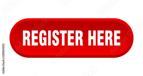 register here button. register here rounded red sign. register here