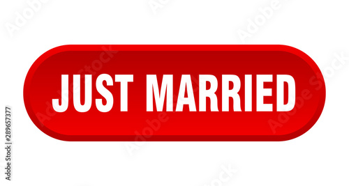 just married button. just married rounded red sign. just married