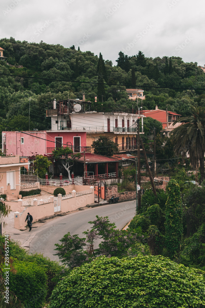 Vocation in Greece, Corfu town. Summer sightseeing Corfu buildings and town 