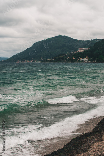 Vocation in Greece, Corfu. Water, cliff, mountains, and beautiful summer evening 