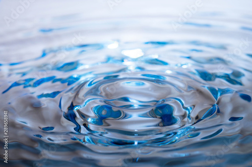 Blue water splash circle ripple background. Spring fresh liquid texture.