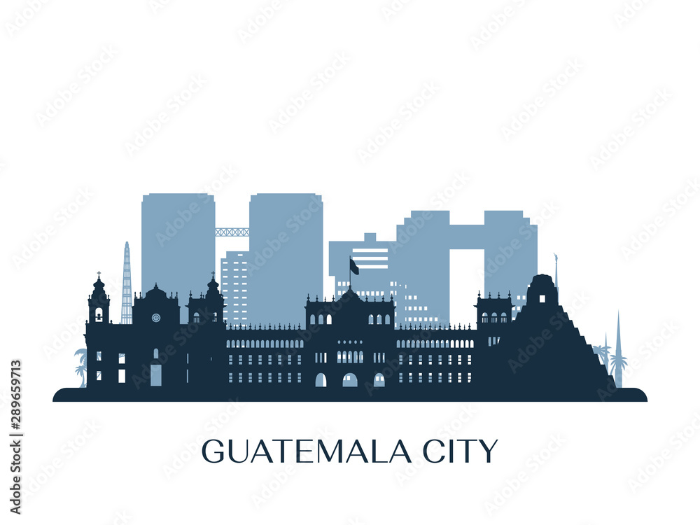 Guatemala city skyline, monochrome silhouette. Vector illustration.