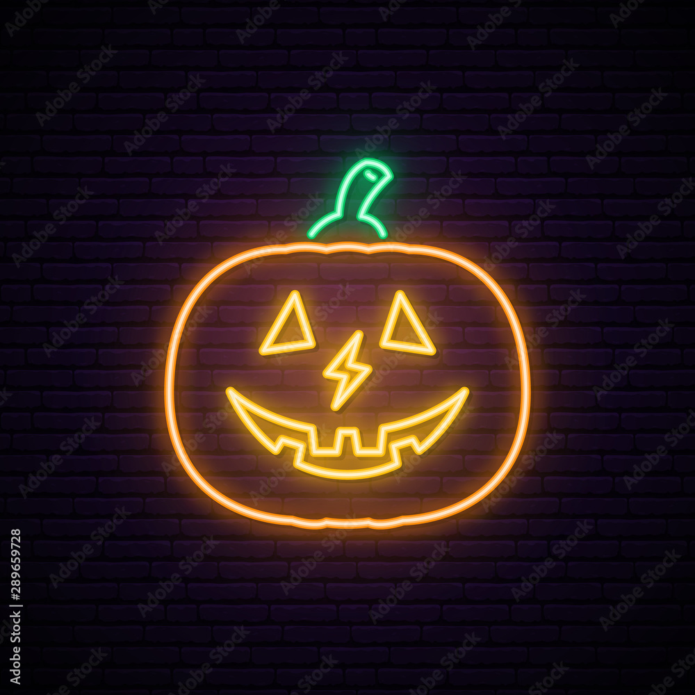 Imaginativo Aclarar termómetro Halloween pumpkin neon sign. Happy Halloween vector icon. Smiling pumpkin  illustration. vector de Stock | Adobe Stock