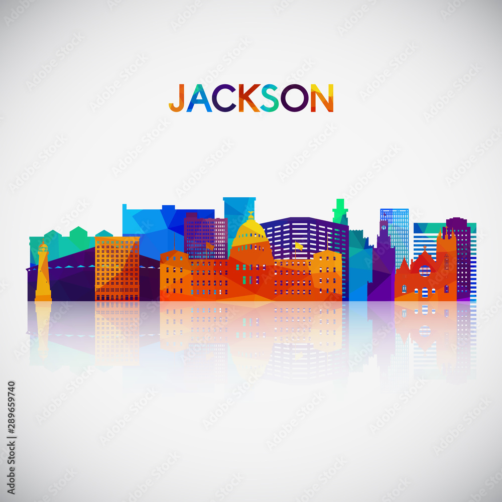 Jackson skyline silhouette in colorful geometric style. Symbol for your design. Vector illustration.