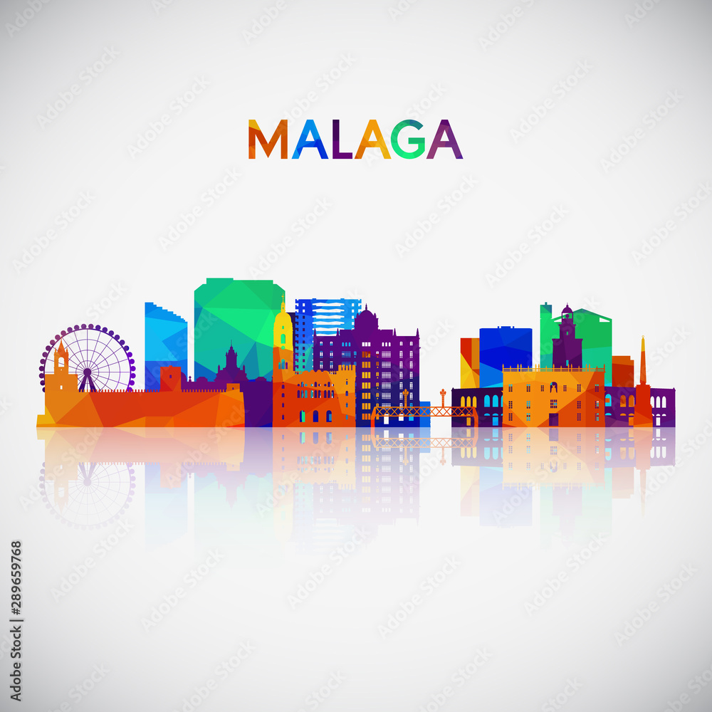 Malaga skyline silhouette in colorful geometric style. Symbol for your design. Vector illustration.