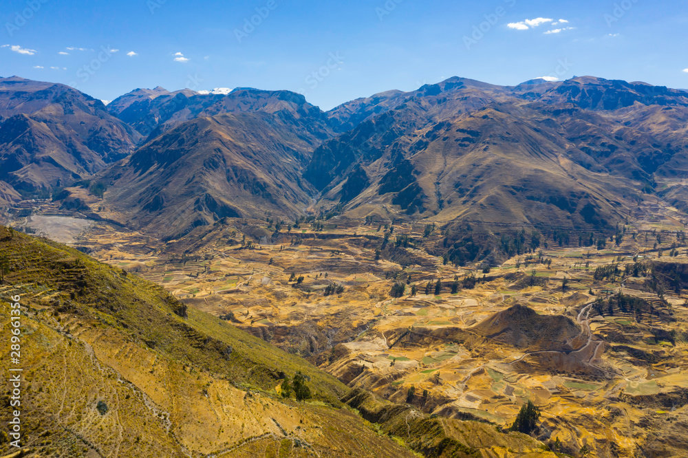 Aerial landscape of Colca Valley and Colca Canyon, Peru. One of the deepest canyons in the world. 
