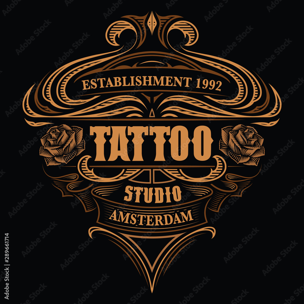 Vintage Tattoo Logo with Gold Elements, Logos ft. tattoo & studio - Envato  Elements