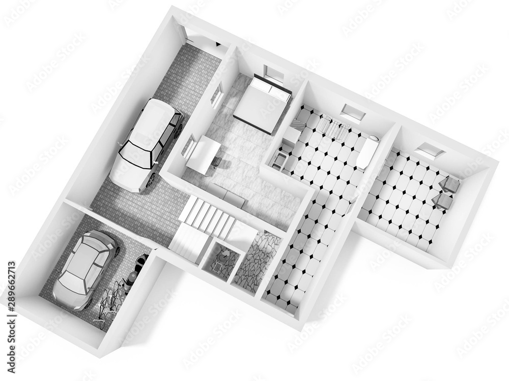 Floor plan 3d with the furniture. Modern plan of the house. Floor plan 3d with the furniture. Modern plan of the house.