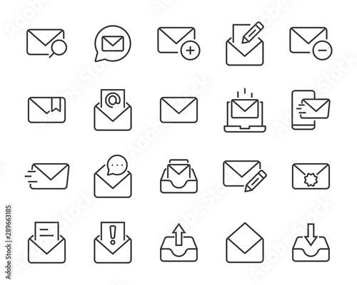 set of mail icons, mail box, email, send, contact