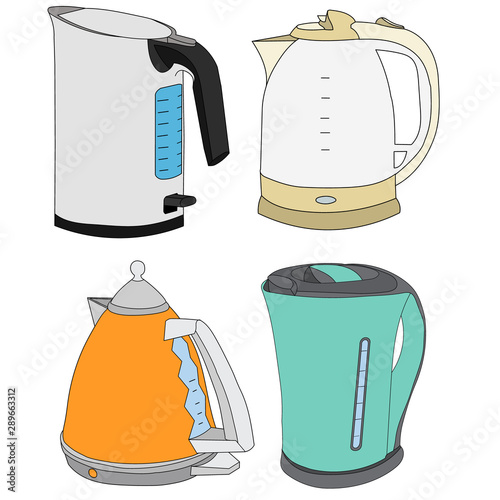  white background  set  electric kettle collection
