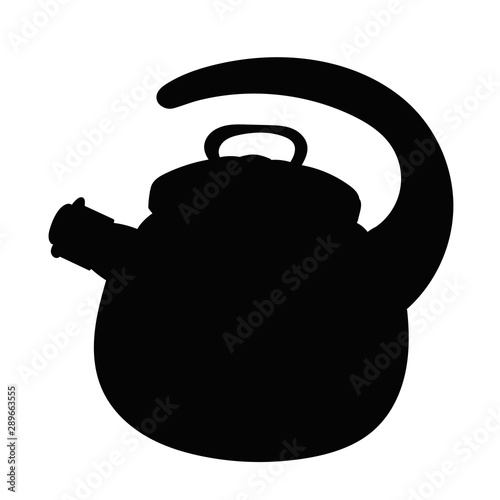 vector, on white background, sketch, black silhouette teapot with handle