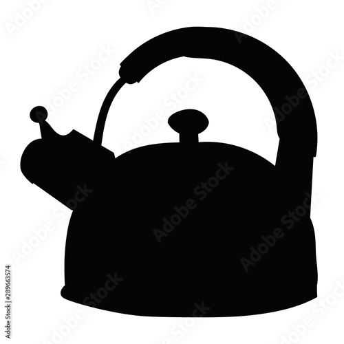vector, on white background, sketch, black silhouette teapot with handle