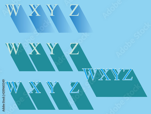 WXYZ Character with long shadow. Vector illustration. Editable Path object long shadow.