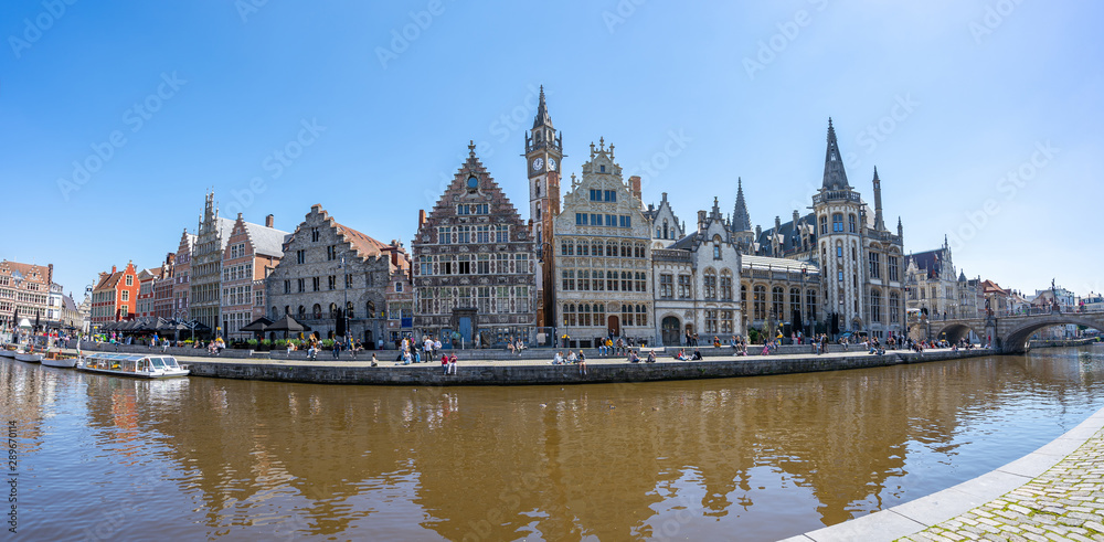 Ghent old town with canal in Ghent, Belgium