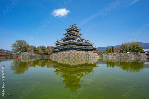 Matsumoto Castle with canal in Nagano  Japan