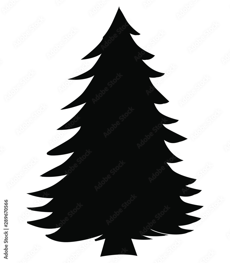 The black silhouette of a Christmas tree. Christmas tree shape with protruding branches. The black silhouette of a Christmas tree. Christmas tree shape with protruding branches.