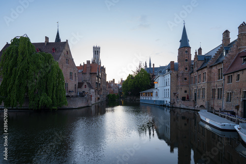 Bruges city skyline at twilight in Bruges  Belgium