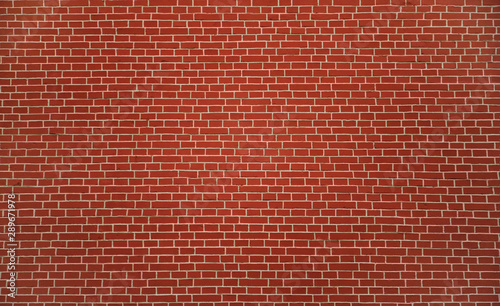 Brick red wall, wide panorama of masonry texture
