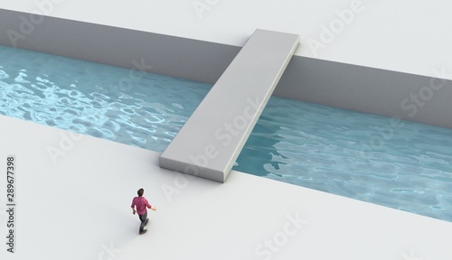 3D illustration of letter I used as a bridge with a man about to cross photo