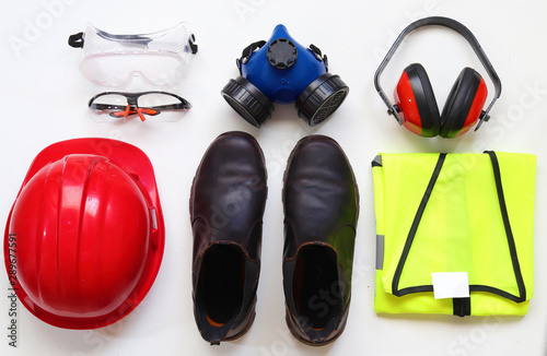 Personal Protective Equipment or PPE for short is mandatory on most work sites.Most construction sites require that a worker at all times at least wears a helmet,protective glasses, and closed shoes photo