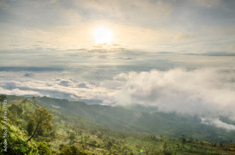 Beautiful landscape view point of sea of clouds on a hills at sunrise scene at phu tubberk , petchabun