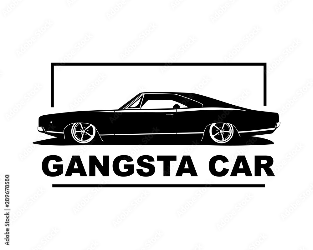 American muscle car vector illustration. Vintage gangsta style low auto with big wheels.
