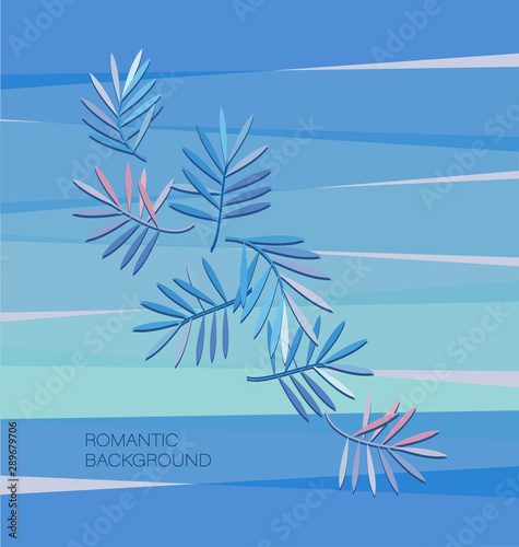 Flying leaves. Romantic background. Tropical leaves motifs for aromatherapy, fashion, tourist agency, summer party, interior design. Vector botanical graphic elements.