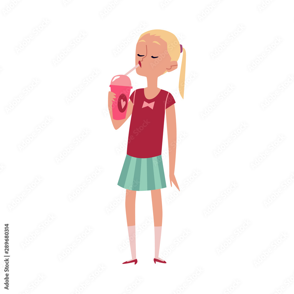 Caucasian cute girl eating ice cream flat cartoon vector illustration isolated. Caucasian cute girl eating ice cream flat cartoon vector illustration isolated.