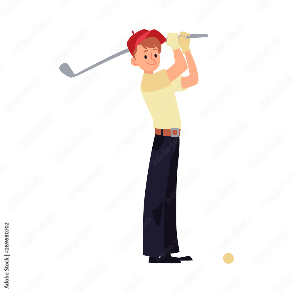 Boy the little sportsman and golfer flat cartoon vector illustration isolated. Boy the little sportsman and golfer flat cartoon vector illustration isolated.
