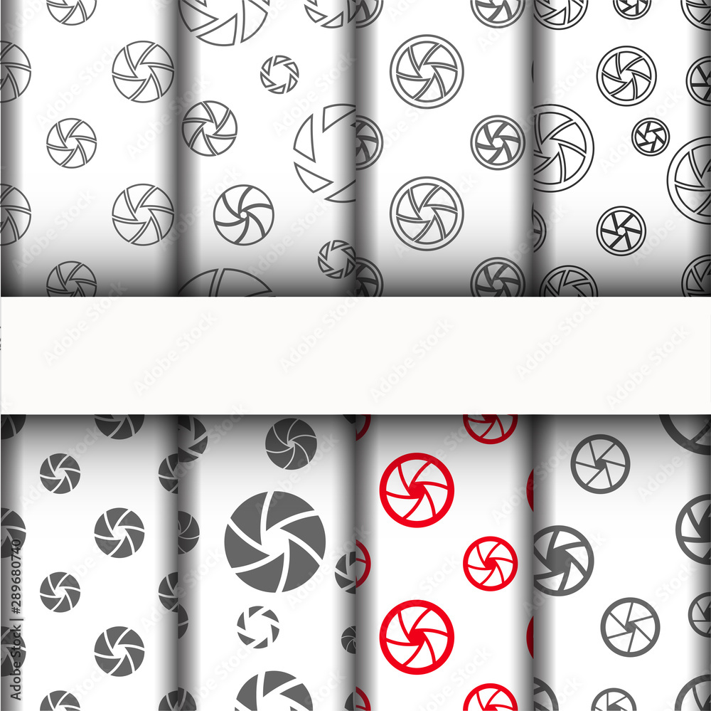 patterns and texture, camera shutter icons set.