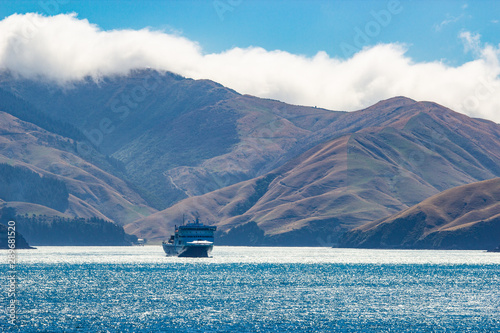 view from Interislander ferry connecting North and South island of New Zealand photo