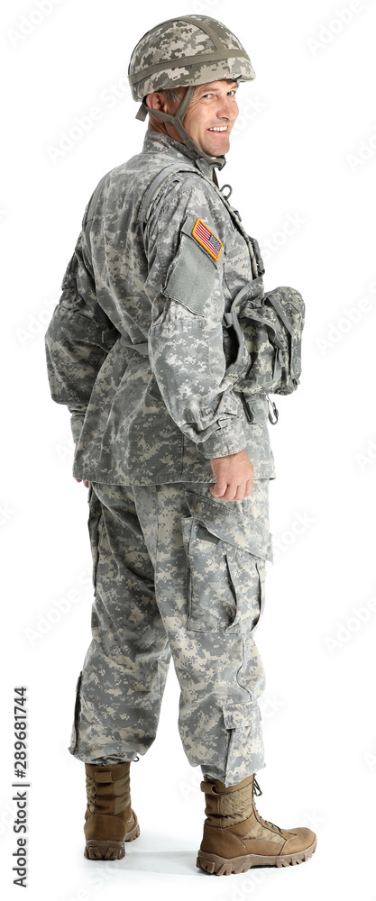 Mature male soldier on white background Mature male soldier on white background