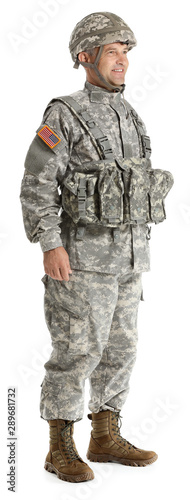 Mature male soldier on whit...