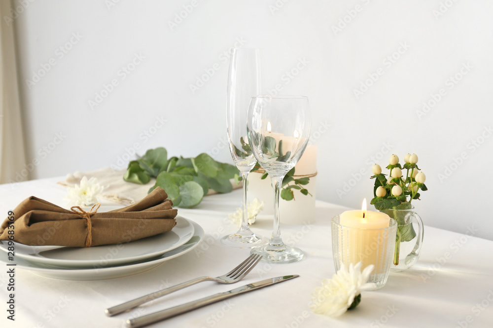Beautiful table setting with floral decor Beautiful table setting with floral decor