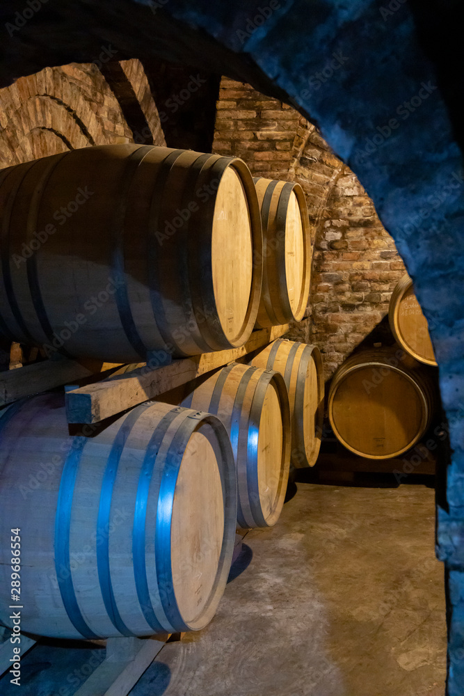 wine barrels in the cellar, Szekszard, Hungary