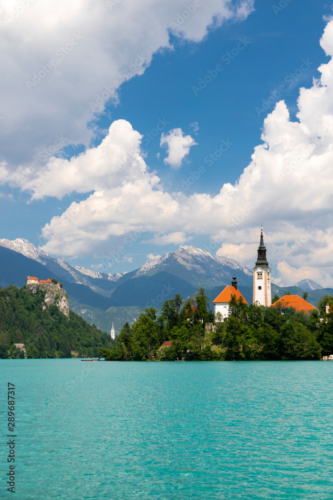 Lake Bled with mountains in Slovenia