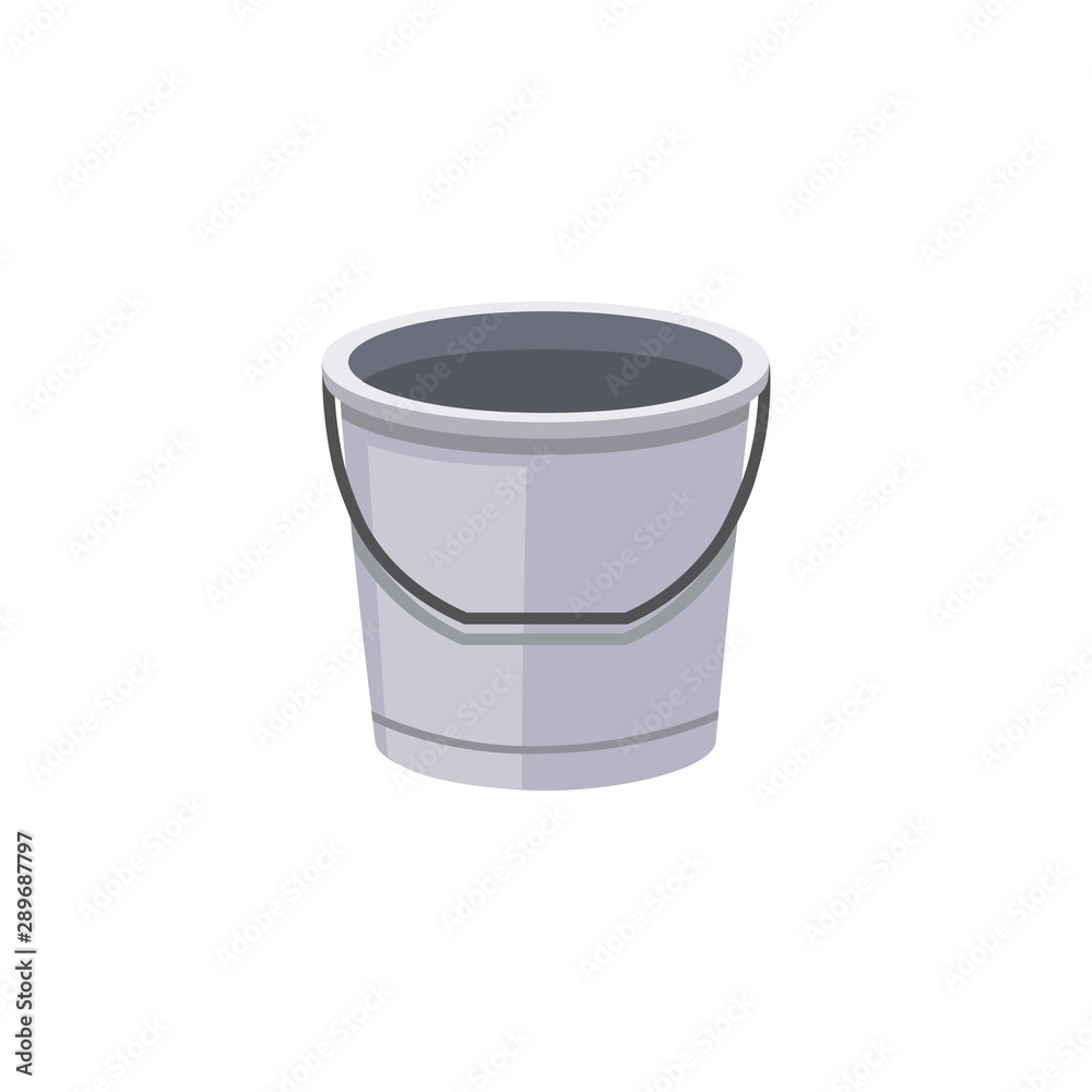 Empty gray plastic or metal water bucket or pail flat vector illustration isolated. Empty gray plastic or metal water bucket or pail flat vector illustration isolated.